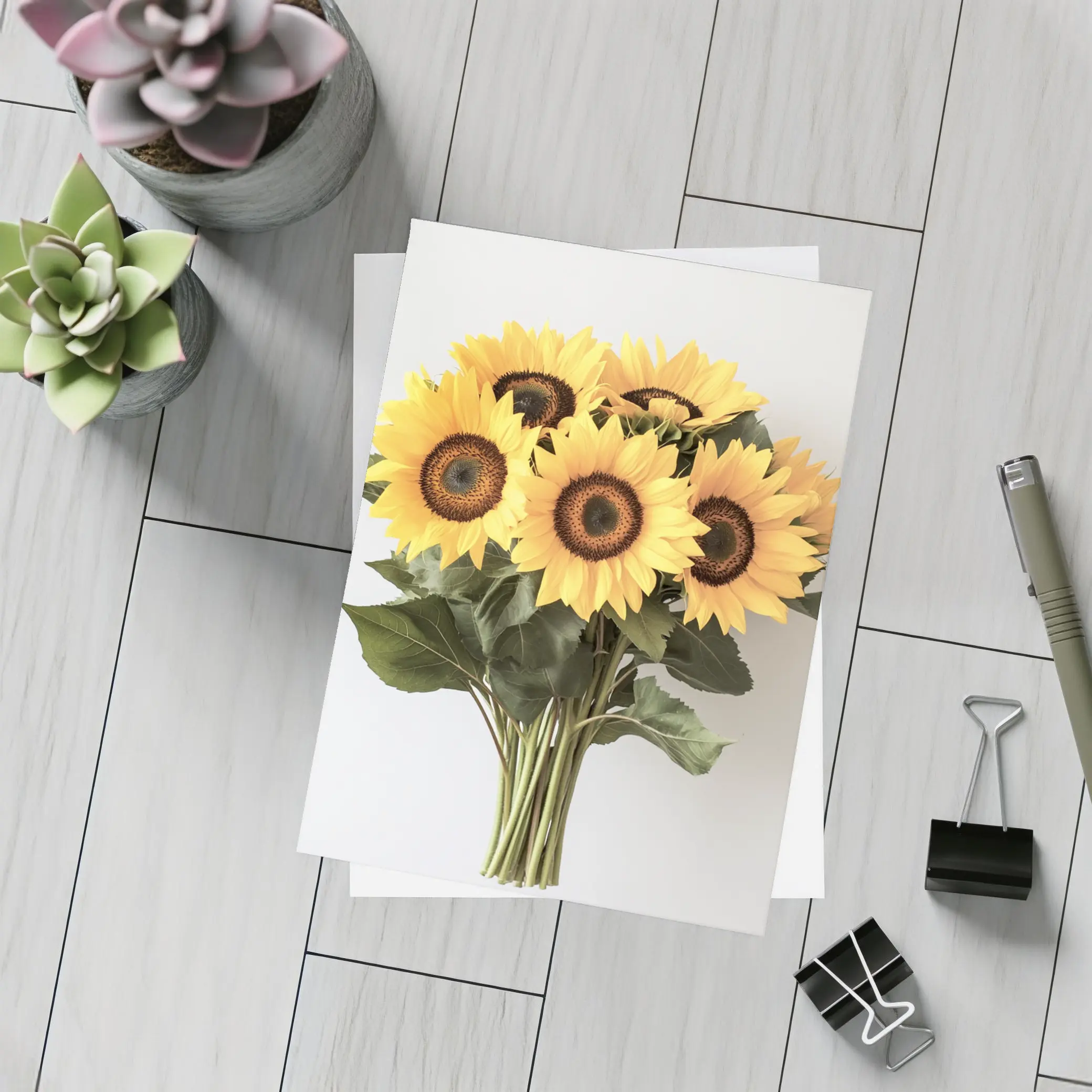 Sunflower Bouquet Against White Background – Postcards
