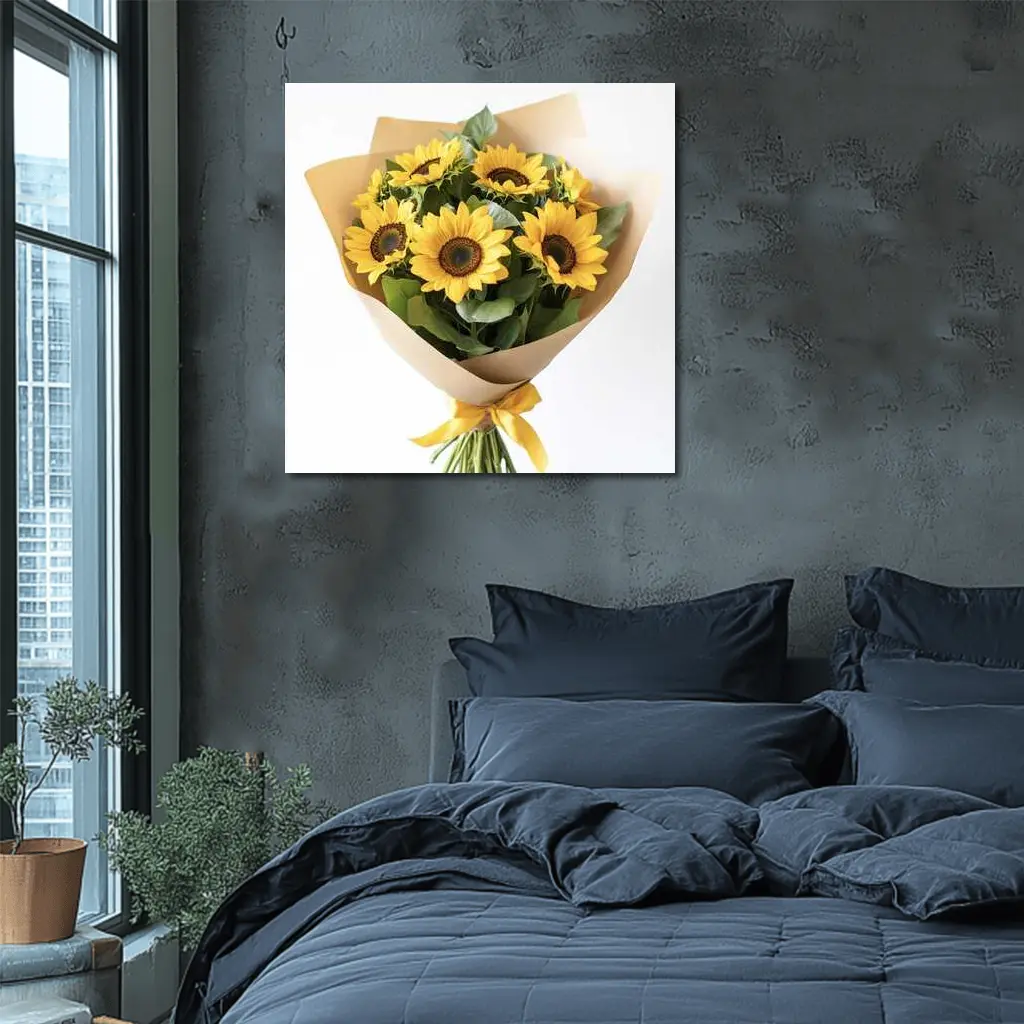 Sunflower Bouquet Wrapped in Kraft Paper – Wall Art