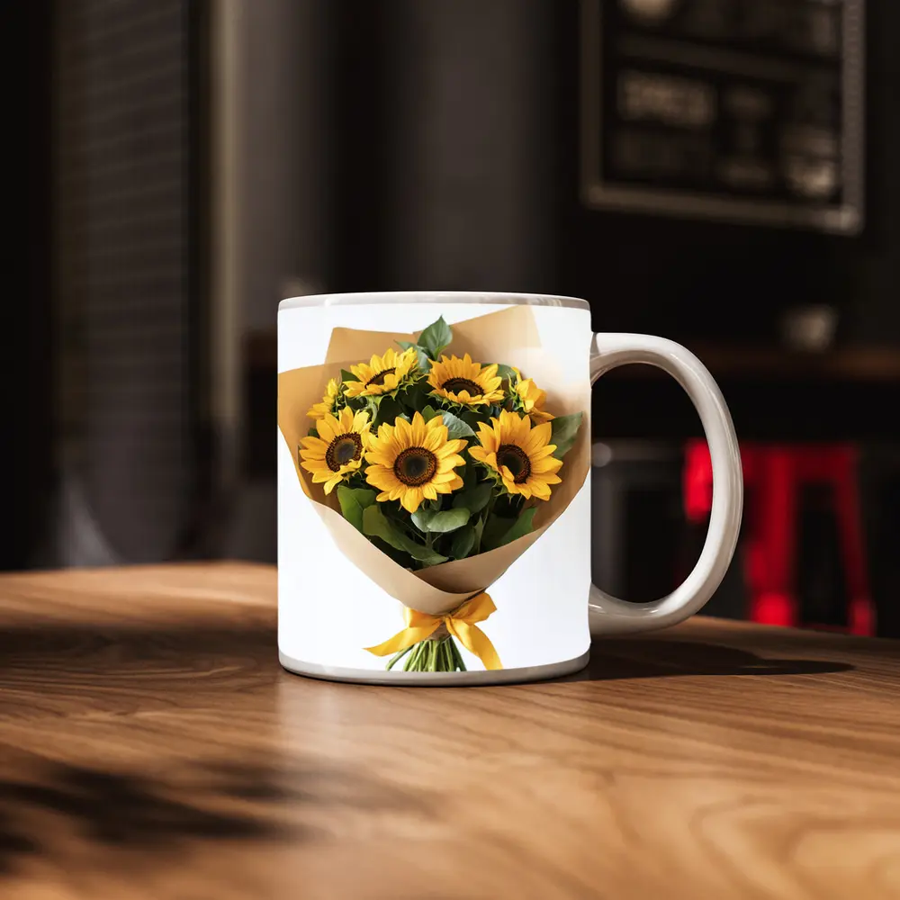 Sunflower Bouquet Wrapped in Kraft Paper – Mugs