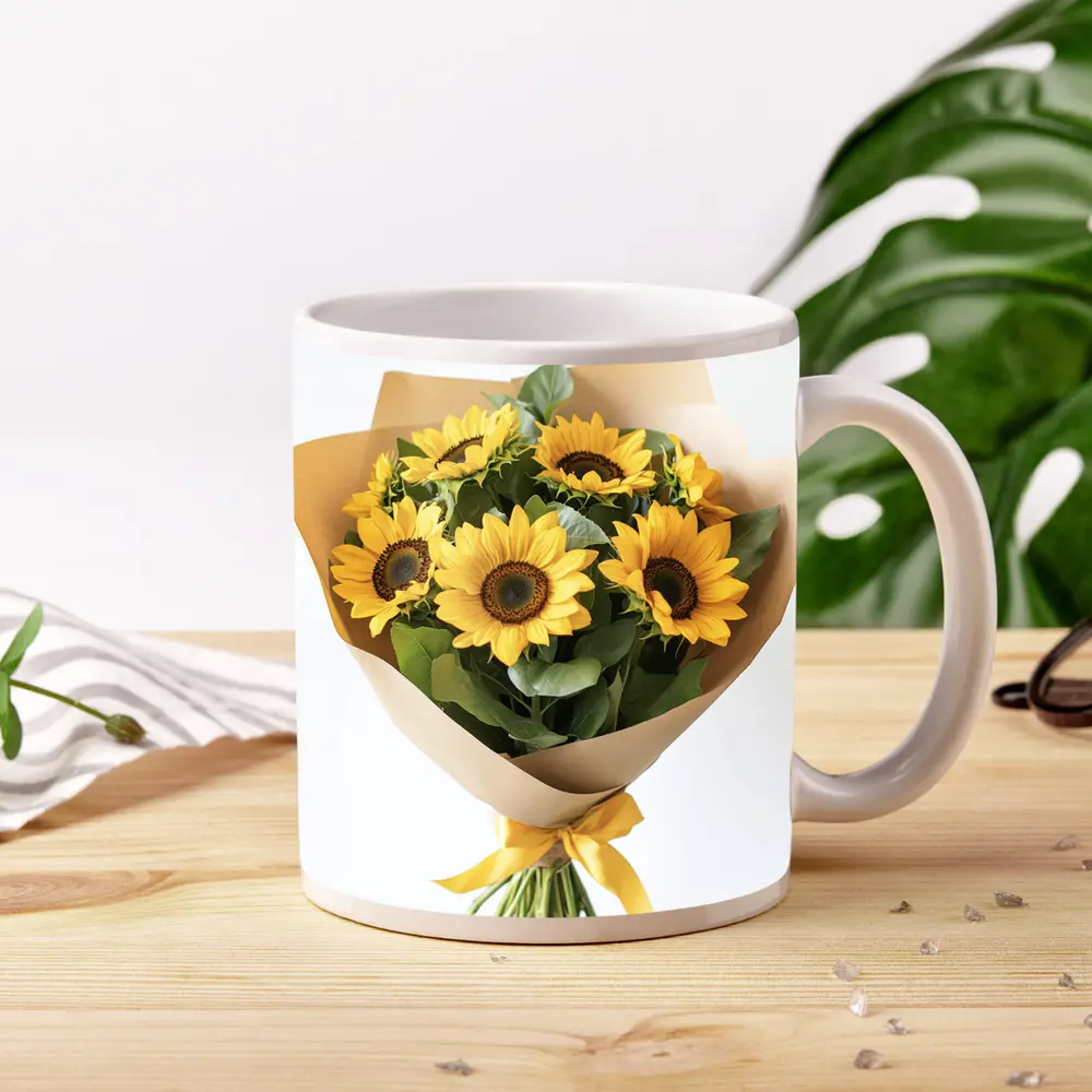 Sunflower Bouquet Wrapped in Kraft Paper – Mugs