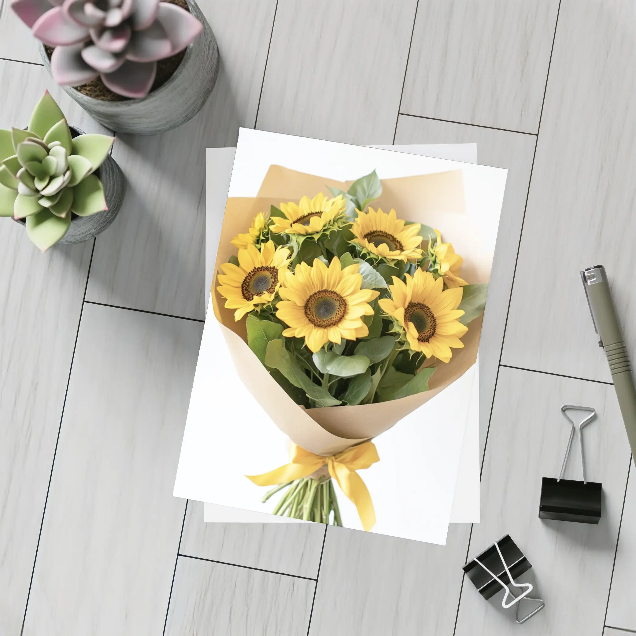 Sunflower Bouquet Wrapped in Kraft Paper – Postcards