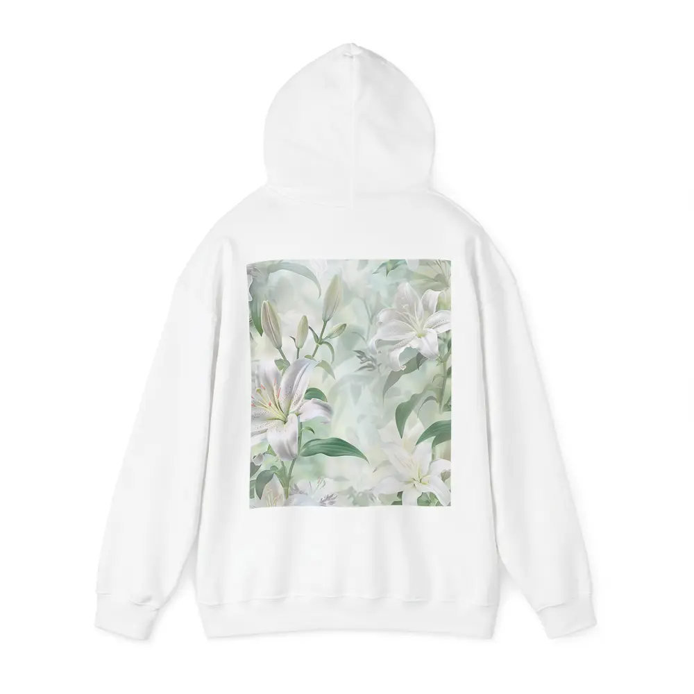 White Lily Flowers Soft Green Botanical Art – Hoodies