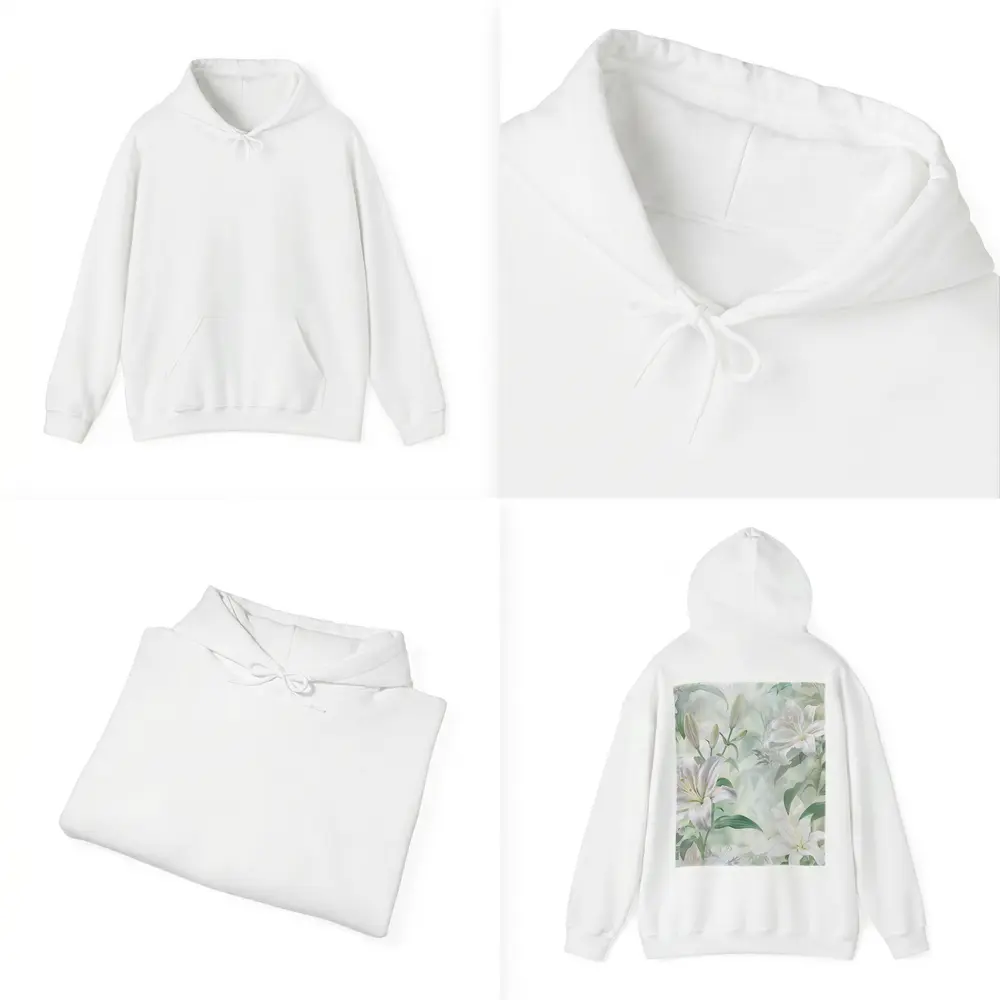 White Lily Flowers Soft Green Botanical Art – Hoodies