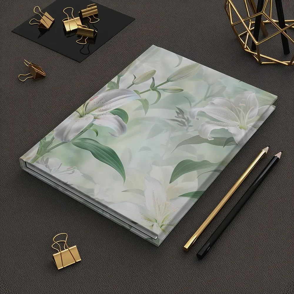 White Lily Flowers Soft Green Botanical Art – Notebooks