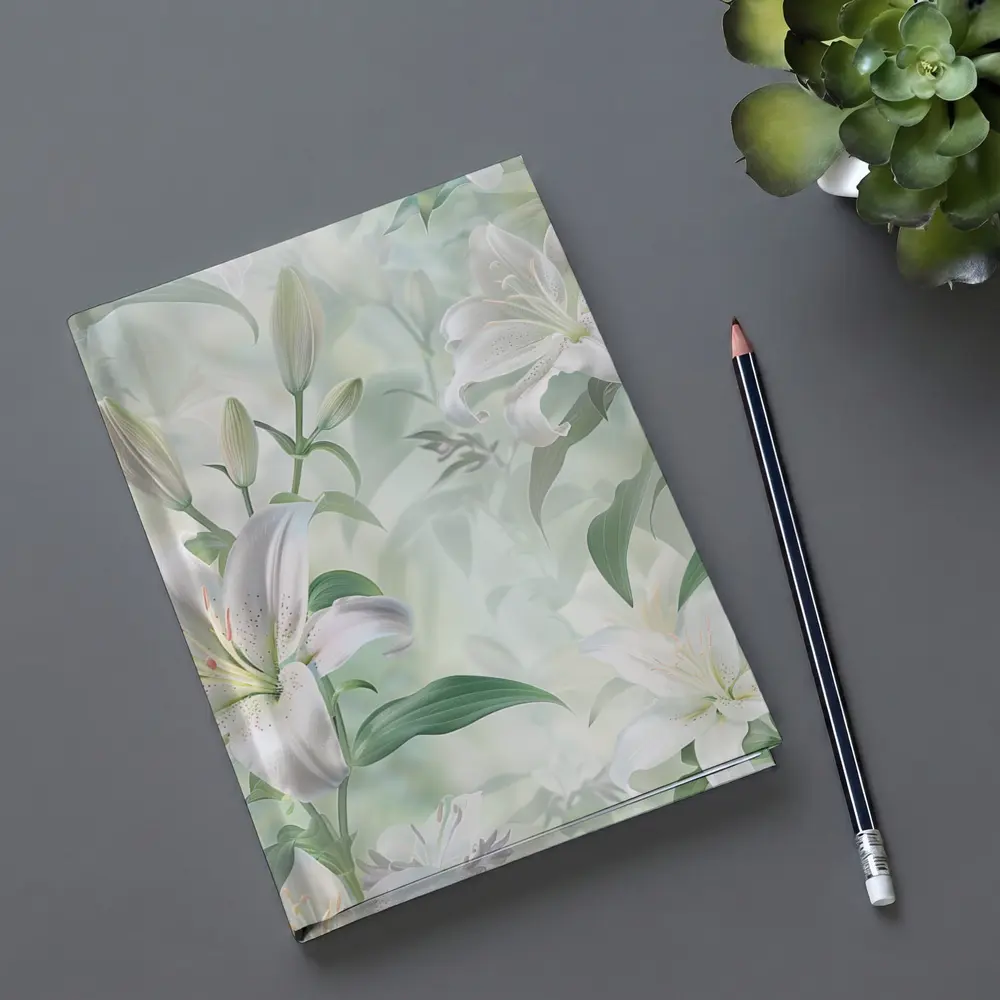 White Lily Flowers Soft Green Botanical Art – Notebooks