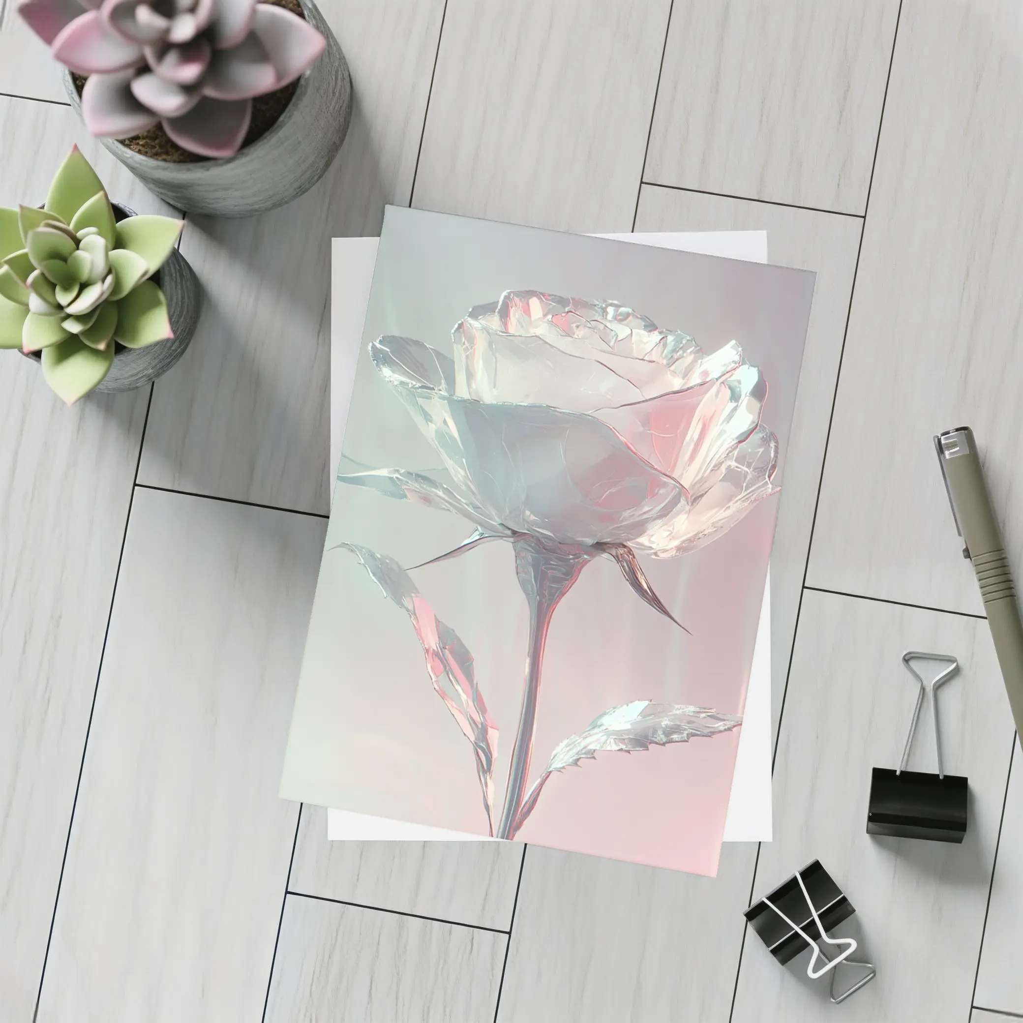 Crystal Glass Rose Soft Pink Pastel Background – Postcards