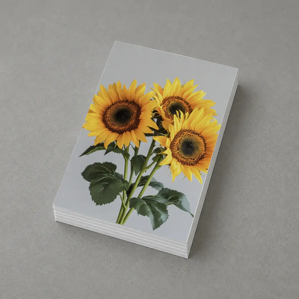 Three Sunflowers Bouquet On Gray Background – Postcards