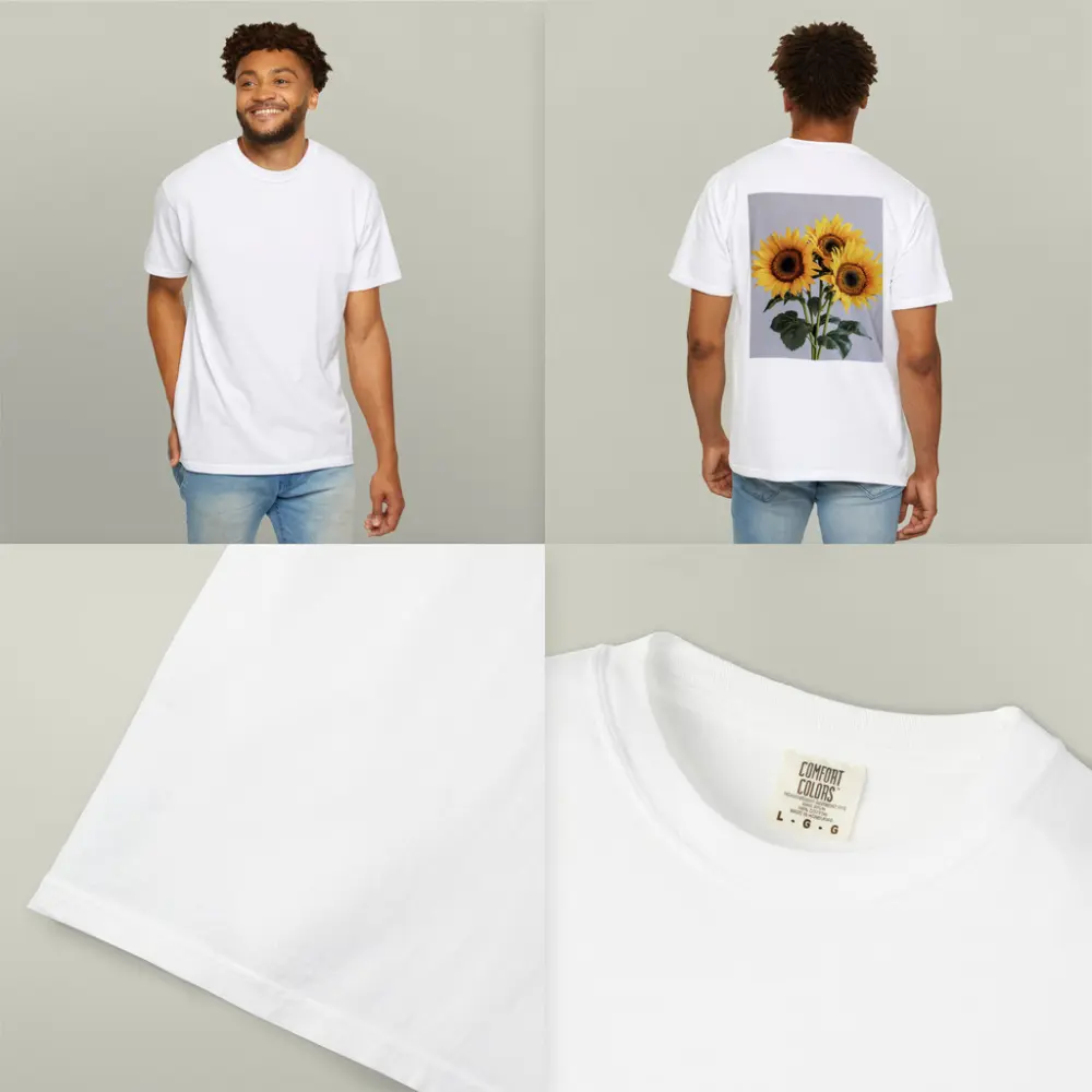 Three Sunflowers Bouquet On Gray Background – T-Shirts