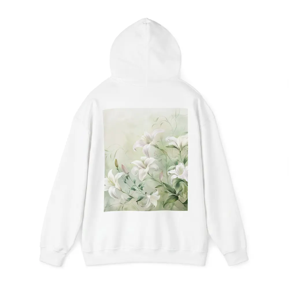 White Lily Flowers Soft Green Botanical Art – Hoodies