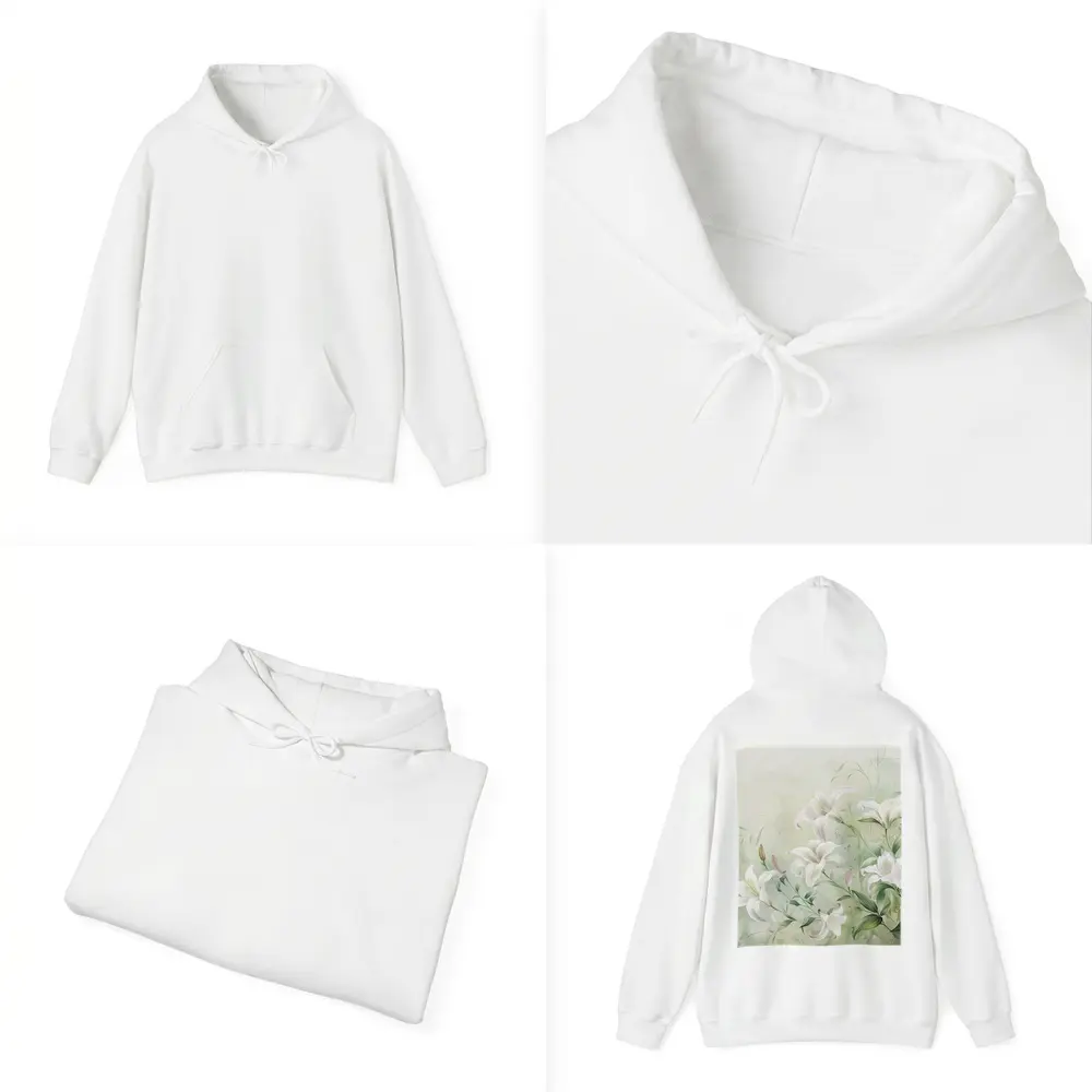 White Lily Flowers Soft Green Botanical Art – Hoodies