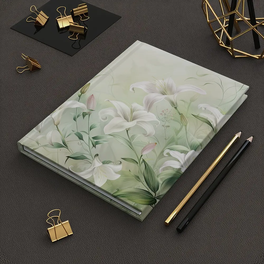 White Lily Flowers Soft Green Botanical Art – Notebooks