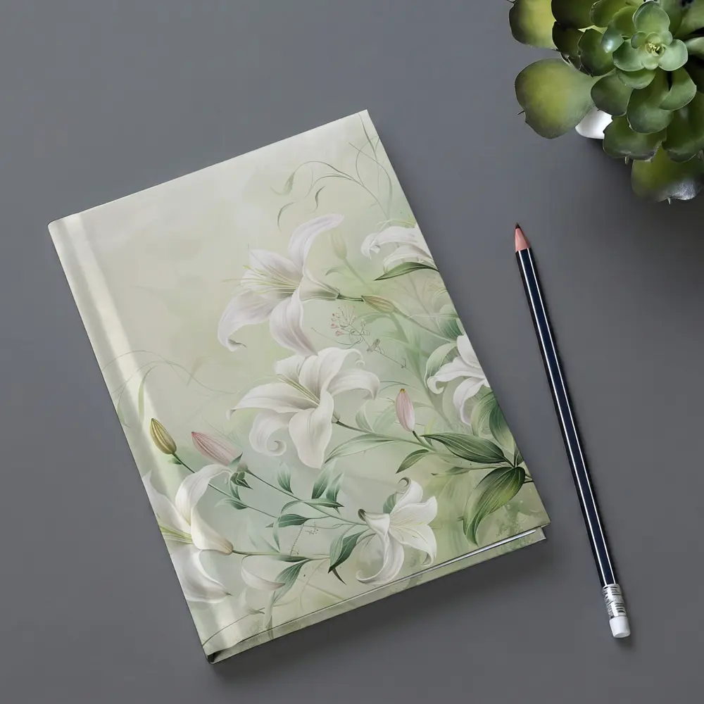 White Lily Flowers Soft Green Botanical Art – Notebooks