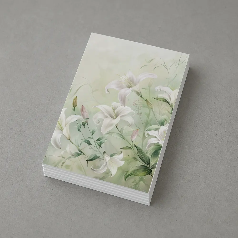 White Lily Flowers Soft Green Botanical Art – Postcards