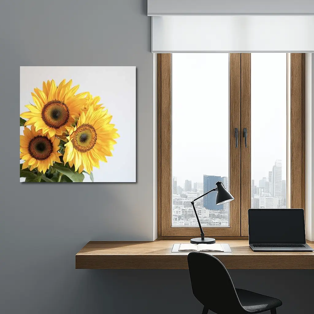Three Sunflowers Against White Background – Wall Art