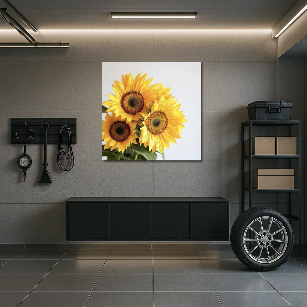 Three Sunflowers Against White Background – Wall Art