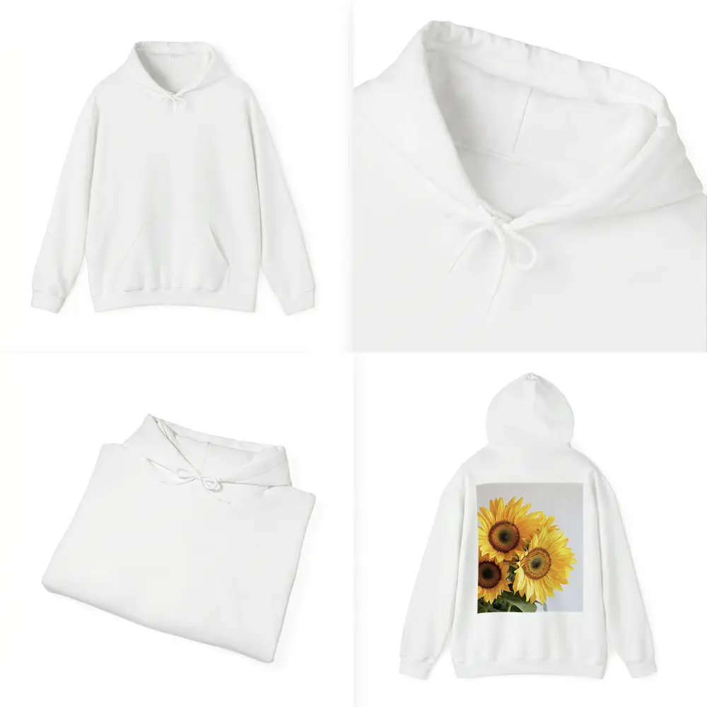 Three Sunflowers Against White Background – Hoodies