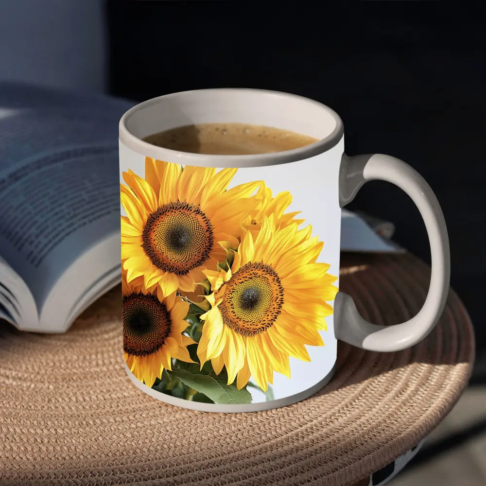 Three Sunflowers Against White Background – Mugs
