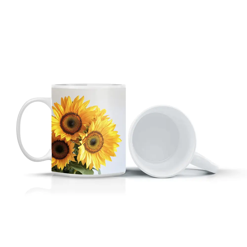 Three Sunflowers Against White Background – Mugs