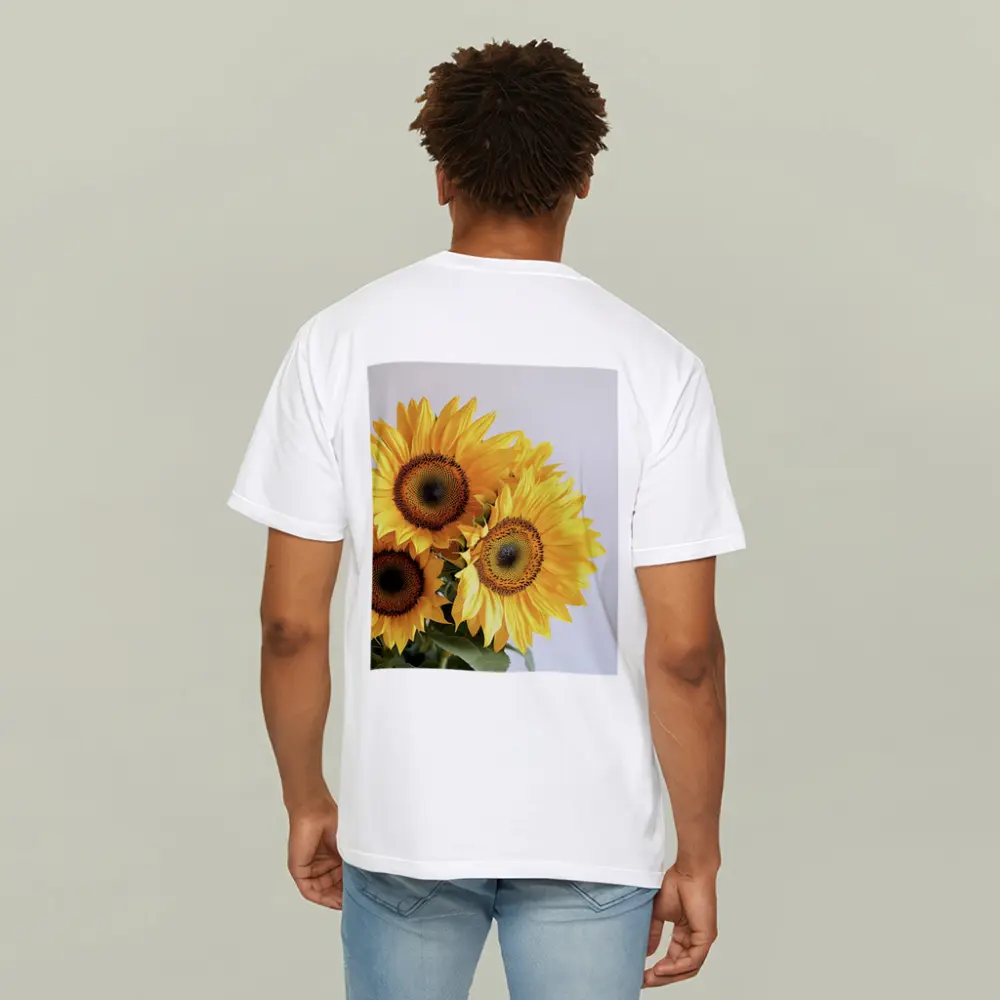 Three Sunflowers Against White Background – T-Shirts