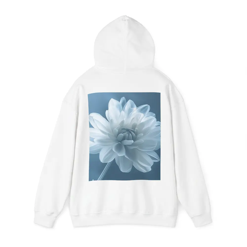 White Dahlia Flower Soft Blue Background – Hoodies