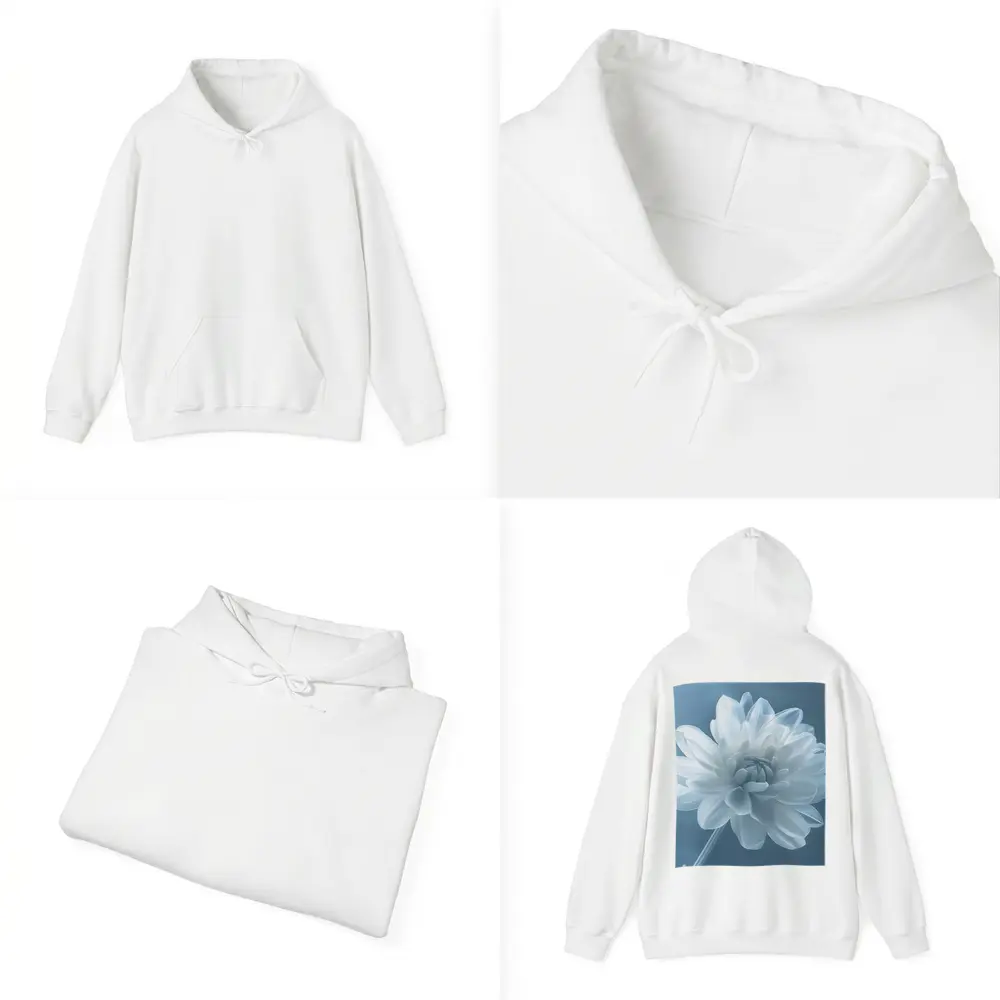 White Dahlia Flower Soft Blue Background – Hoodies