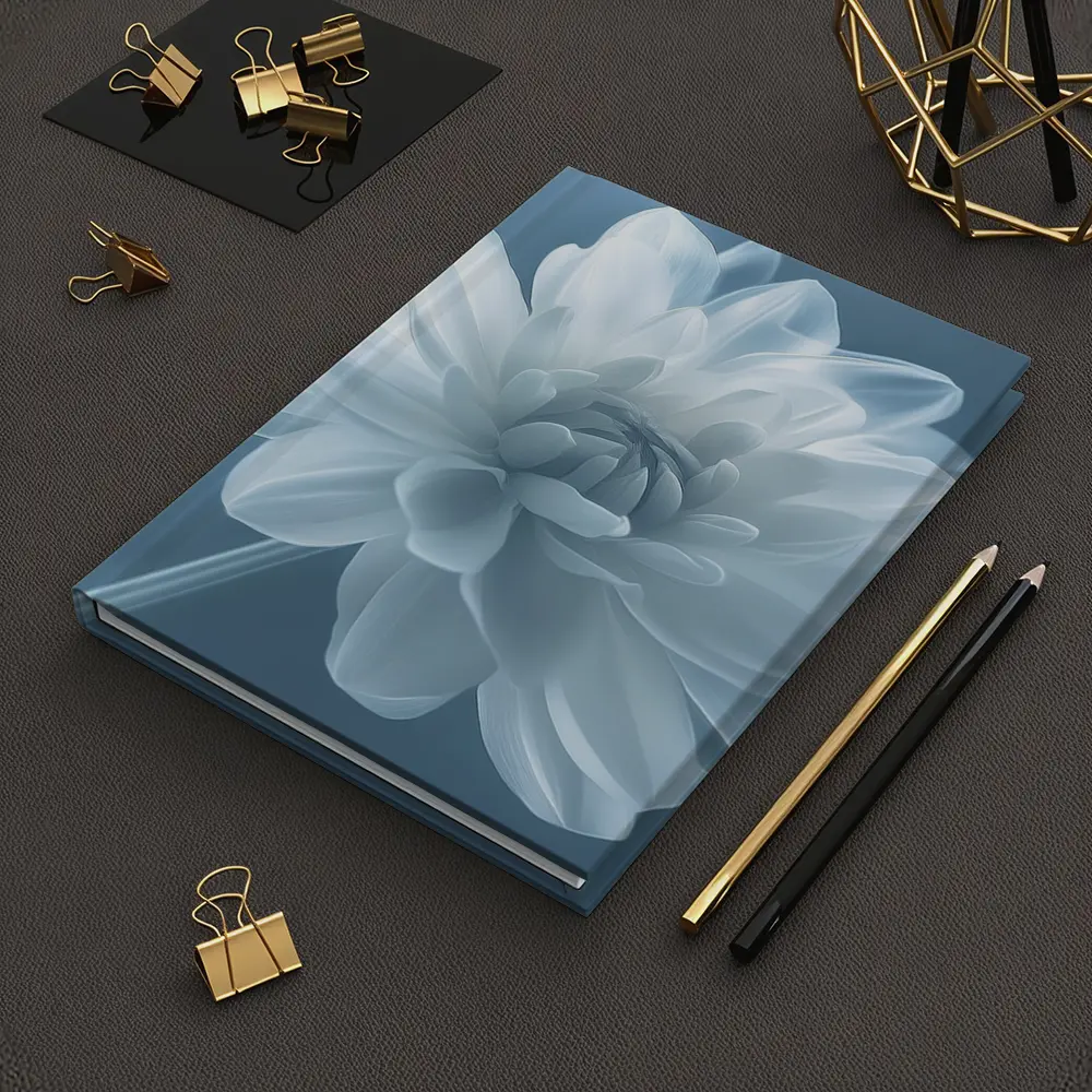 White Dahlia Flower Soft Blue Background – Notebooks