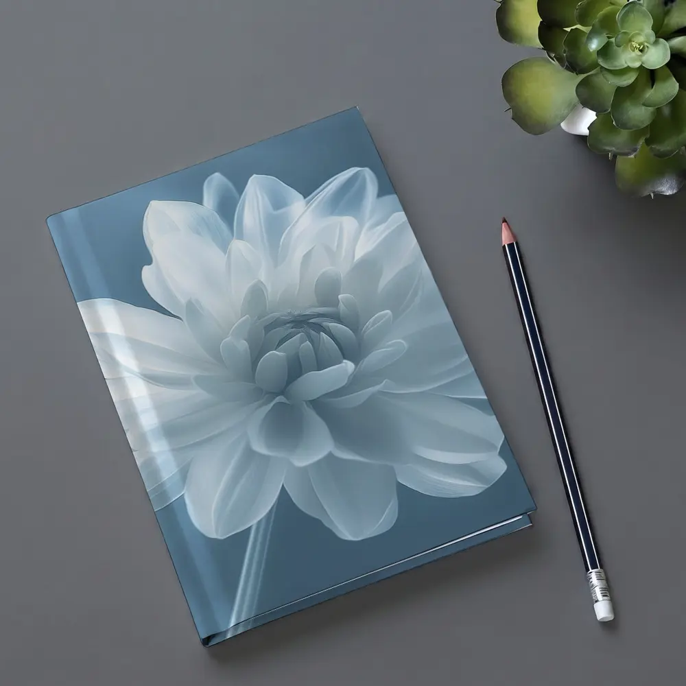 White Dahlia Flower Soft Blue Background – Notebooks