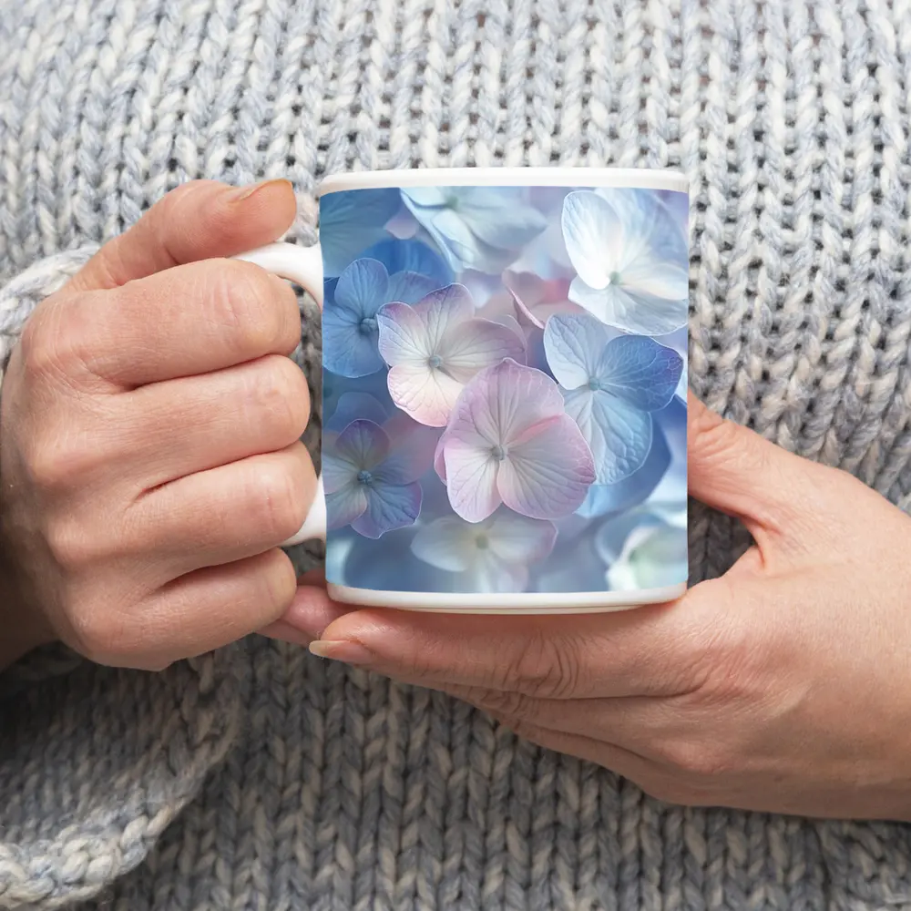 Soft Pastel Hydrangea Flowers Close Up – Mugs
