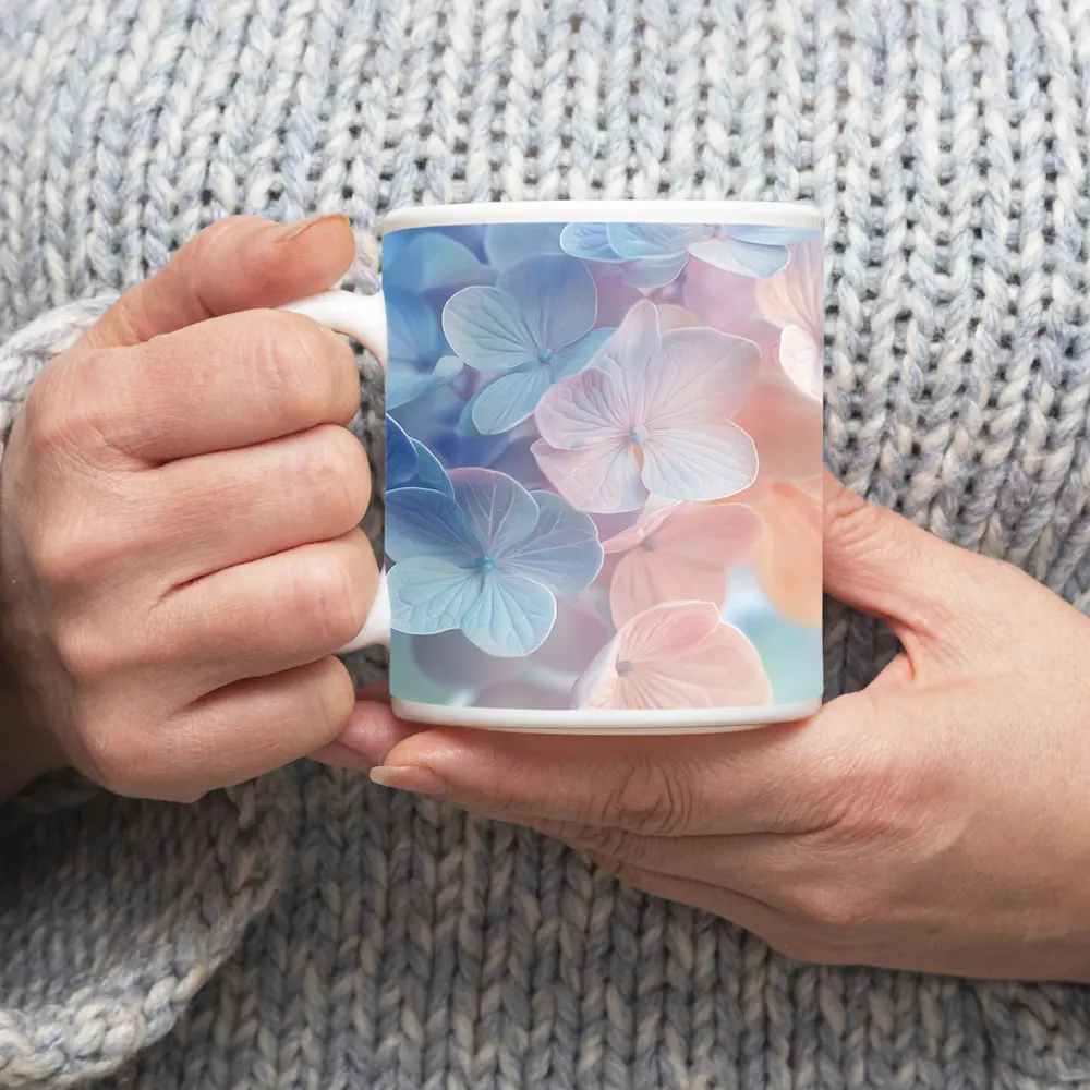 Soft Pastel Hydrangea Flowers Close Up – Mugs