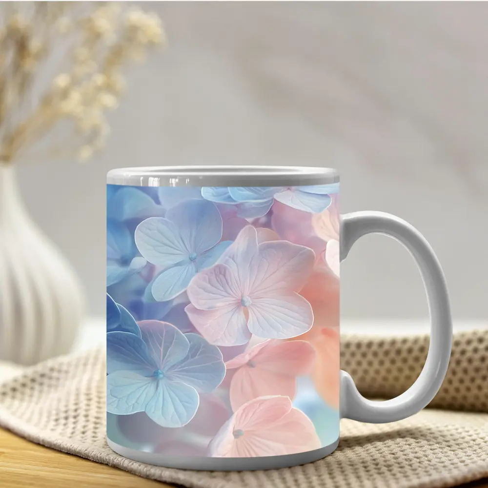 Soft Pastel Hydrangea Flowers Close Up – Mugs