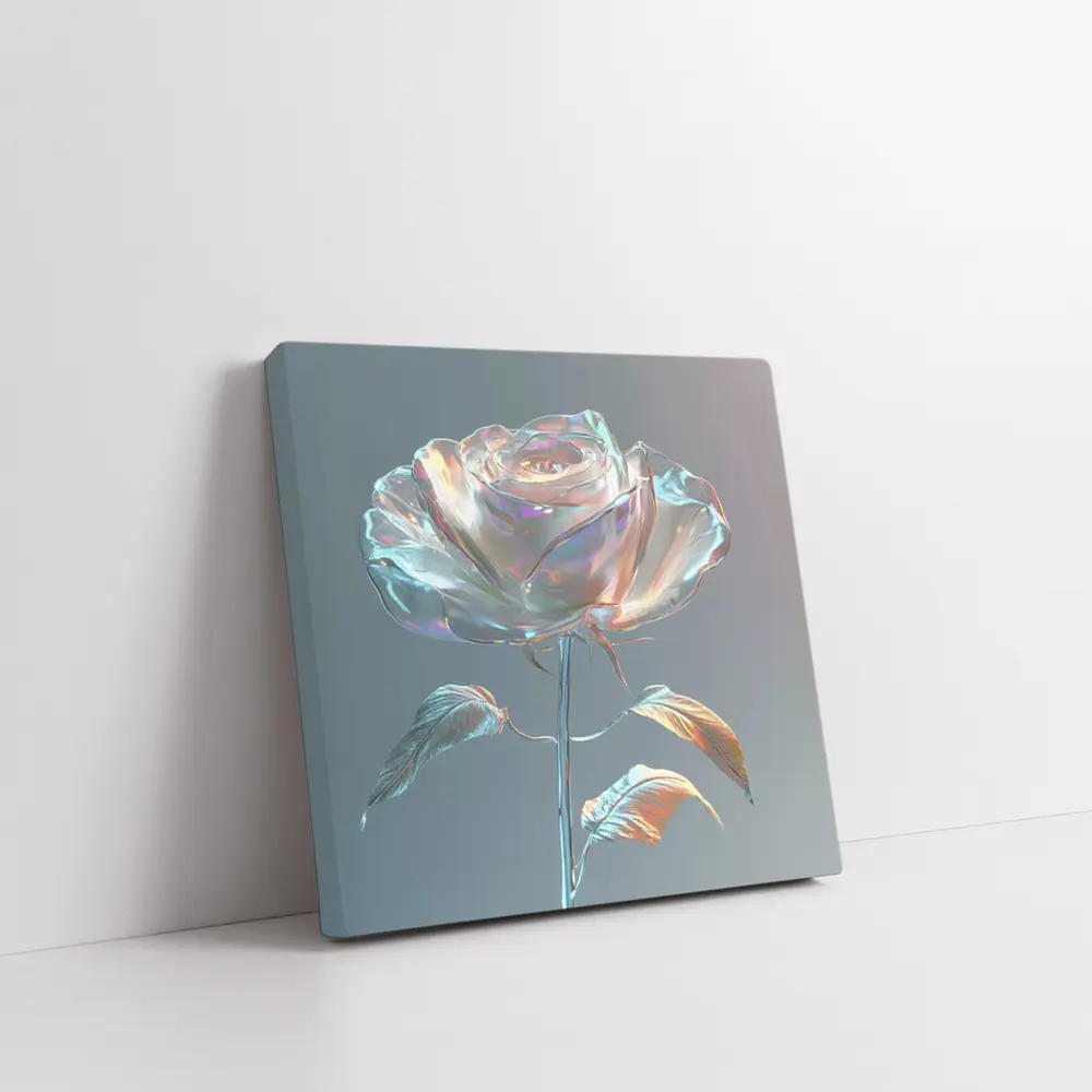 Iridescent Glass Rose Holographic Gray Background – Wall Art
