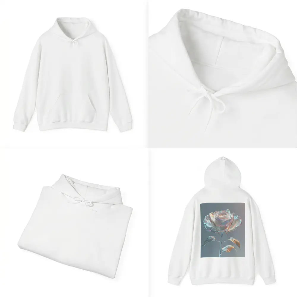 Iridescent Glass Rose Holographic Gray Background – Hoodies
