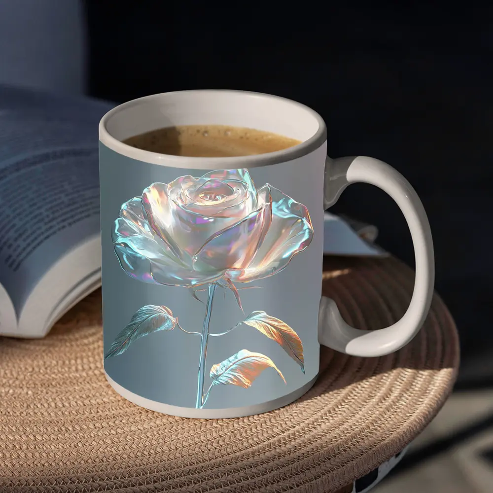 Iridescent Glass Rose Holographic Gray Background – Mugs