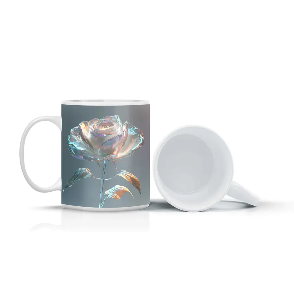 Iridescent Glass Rose Holographic Gray Background – Mugs