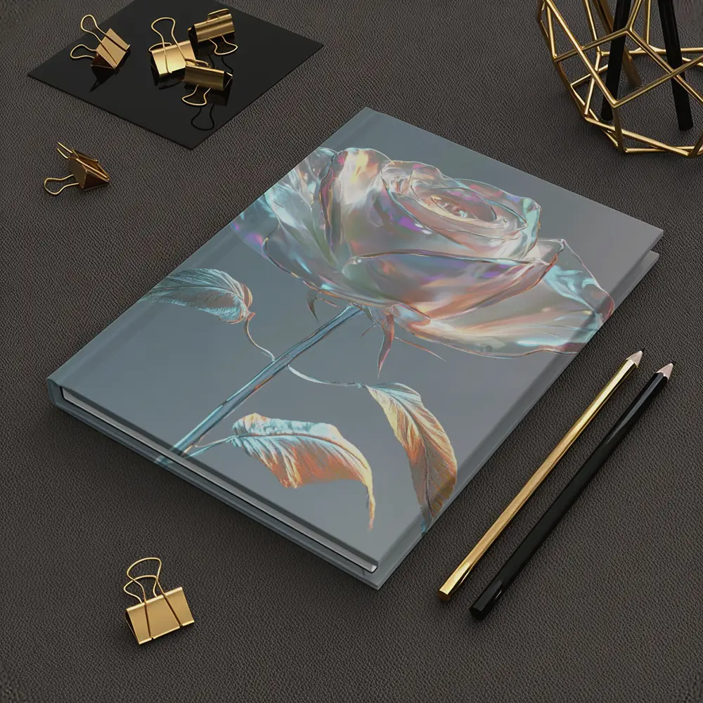 Iridescent Glass Rose Holographic Gray Background – Notebooks