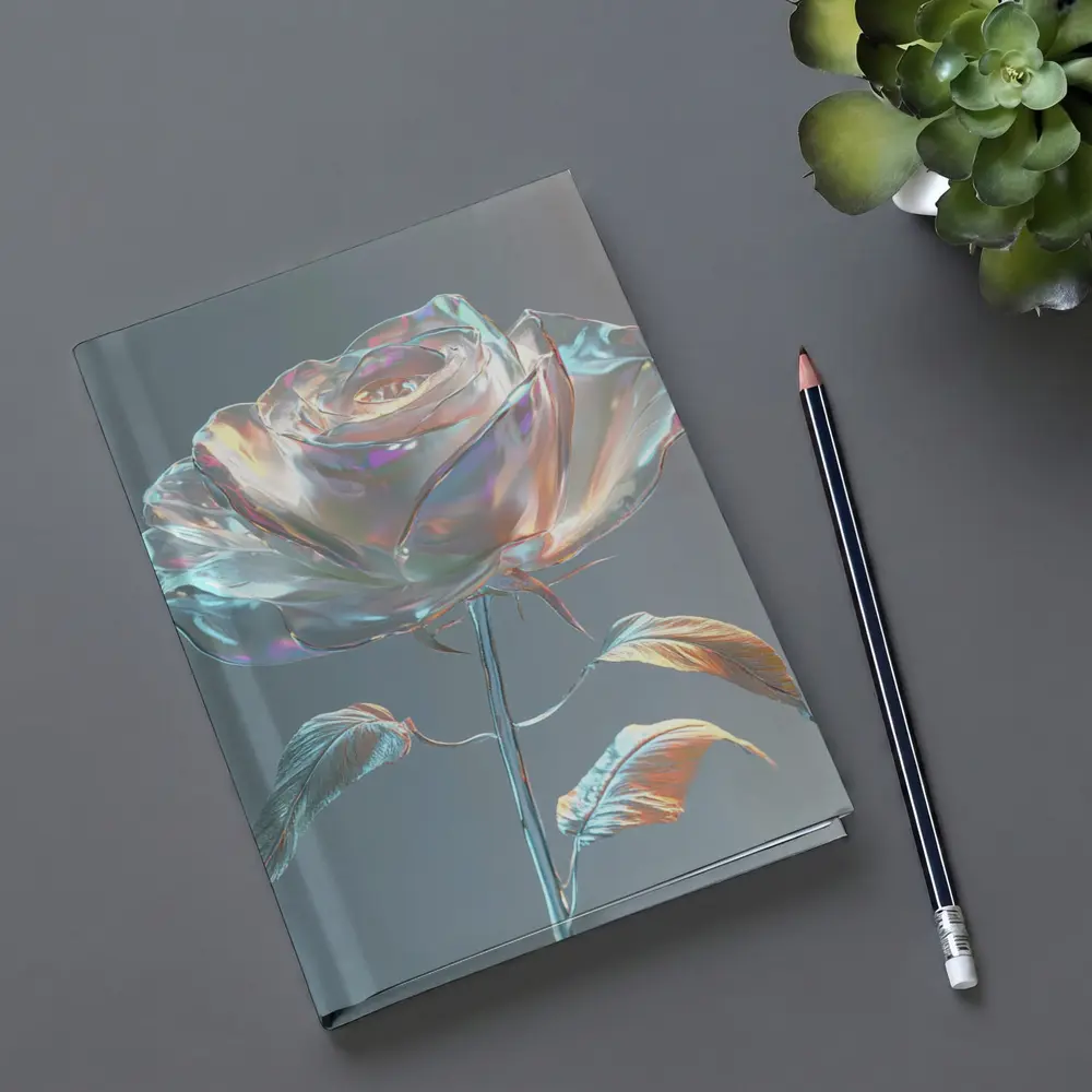 Iridescent Glass Rose Holographic Gray Background – Notebooks