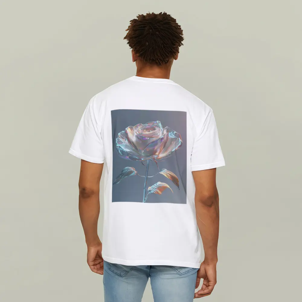 Iridescent Glass Rose Holographic Gray Background – T-Shirts