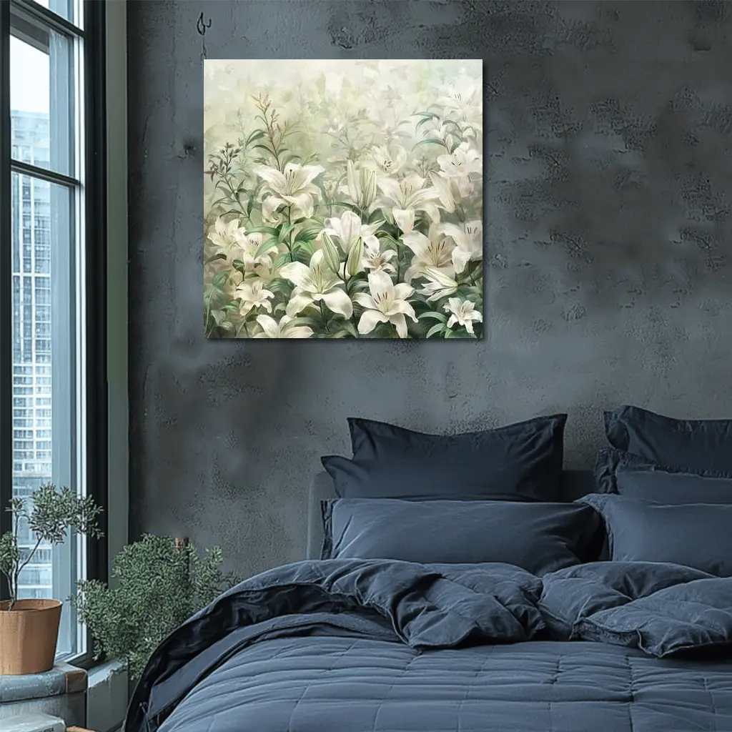 White Lilies Green Garden Botanical Art – Wall Art