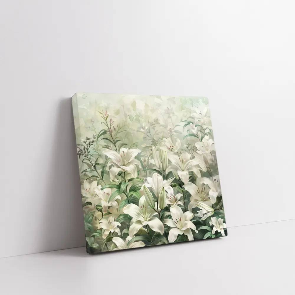 White Lilies Green Garden Botanical Art – Wall Art