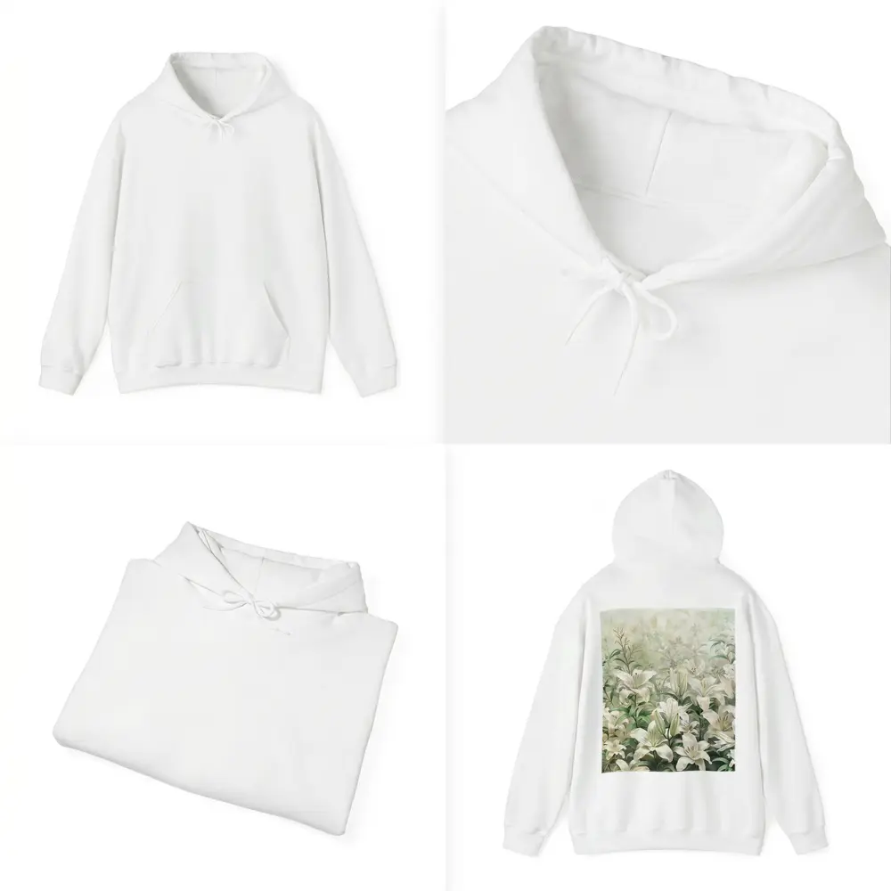 White Lilies Green Garden Botanical Art – Hoodies
