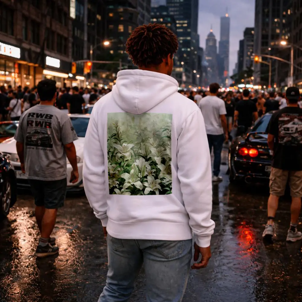 White Lilies Green Garden Botanical Art – Hoodies