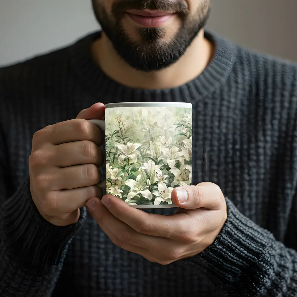 White Lilies Green Garden Botanical Art – Mugs