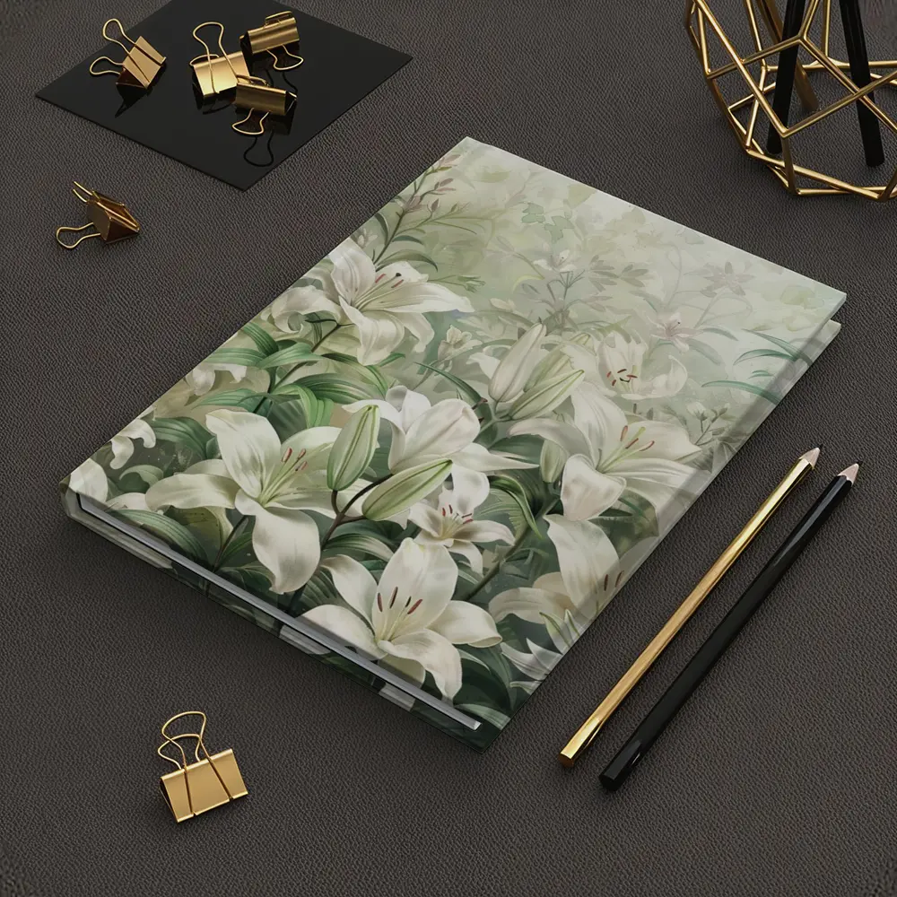 White Lilies Green Garden Botanical Art – Notebooks