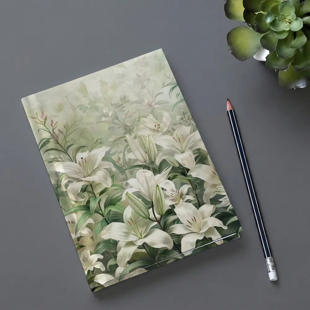 White Lilies Green Garden Botanical Art – Notebooks
