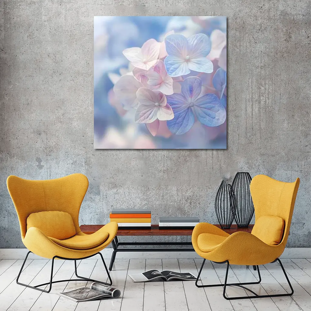 Soft Hydrangea Blooms Pastel Blue Pink – Wall Art