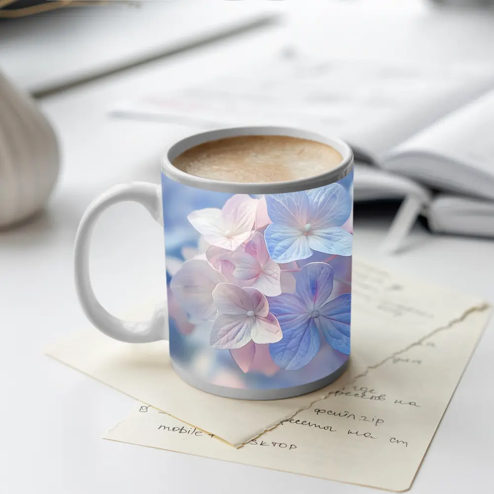 Soft Hydrangea Blooms Pastel Blue Pink – Mugs