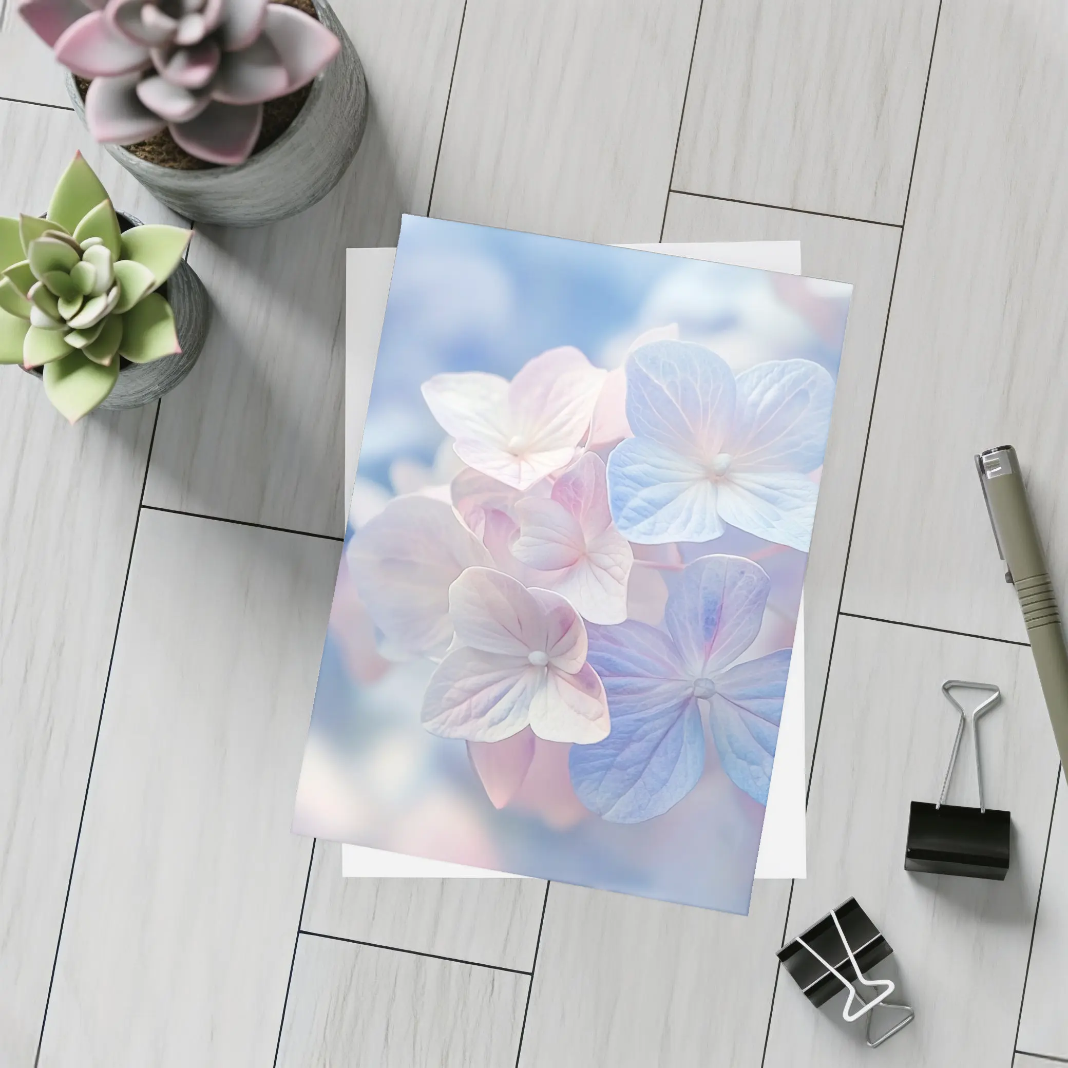 Soft Hydrangea Blooms Pastel Blue Pink – Postcards