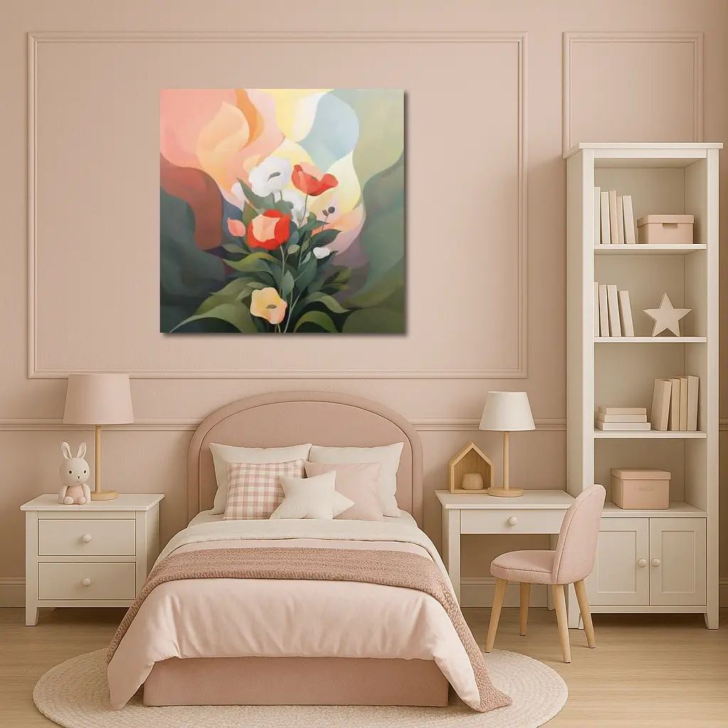 Red White Poppies Abstract Pastel Background – Wall Art