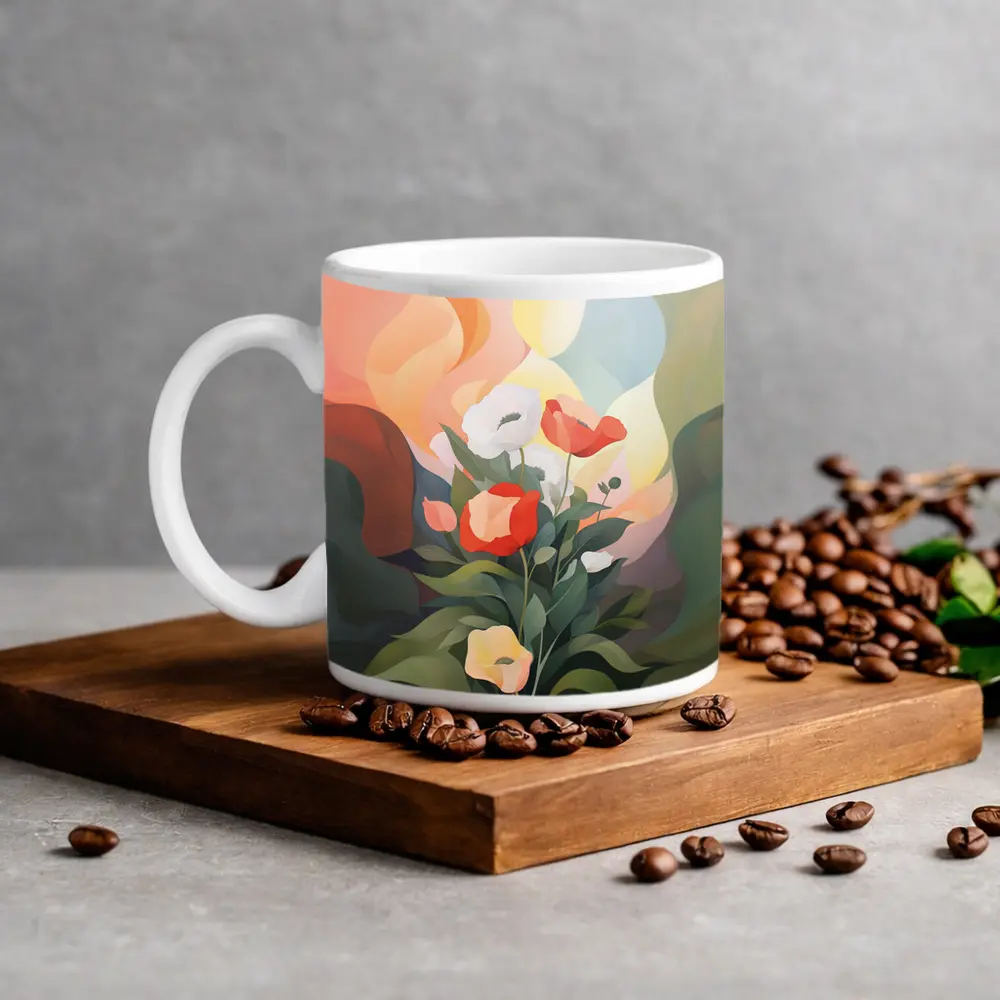 Red White Poppies Abstract Pastel Background – Mugs