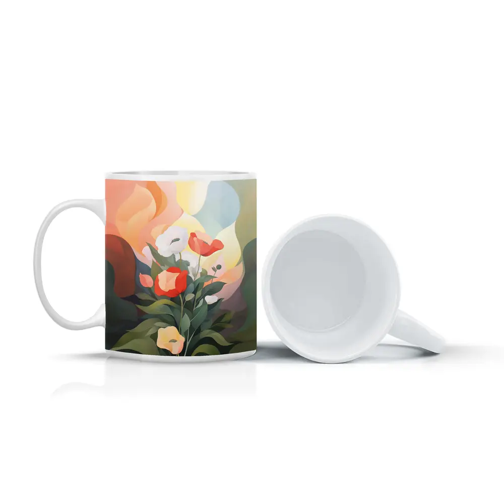 Red White Poppies Abstract Pastel Background – Mugs